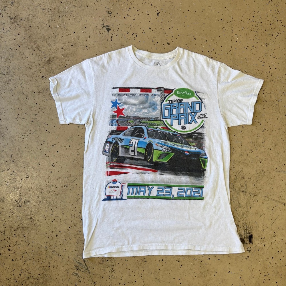 2021 Inaugural Texas Grand Prix White Nascar Graphic‎ T-Shirt Size Medium